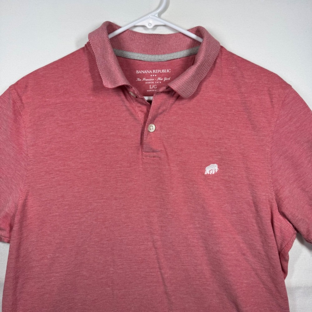Banana Republic Men's Red Polo Shirt Large Elephant Logo Short Sleeve Cotton